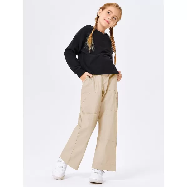 Haloumoning Kids Girls Wide Leg Cargo Pants Cute Baggy Trousers 4-14 Years