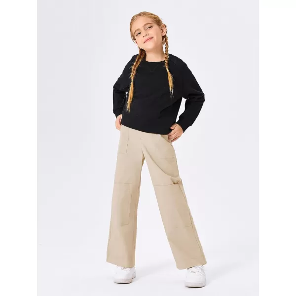 Haloumoning Kids Girls Wide Leg Cargo Pants Cute Baggy Trousers 4-14 Years