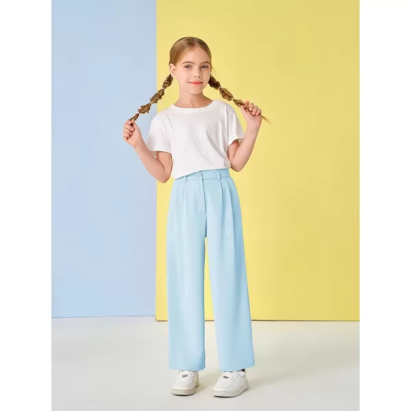 Kids Girls High Waist Wide Leg School Uniform Pants 5-14 Years