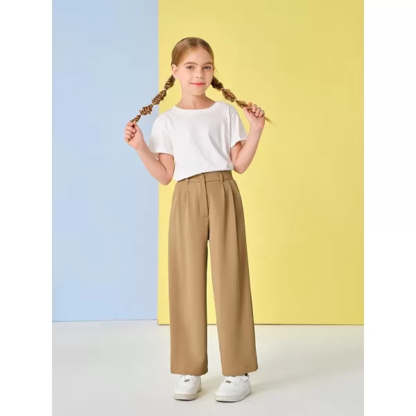 Kids Girls High Waist Wide Leg School Uniform Pants 5-14 Years
