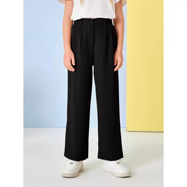 Kids Girls High Waist Wide Leg School Uniform Pants 5-14 Years