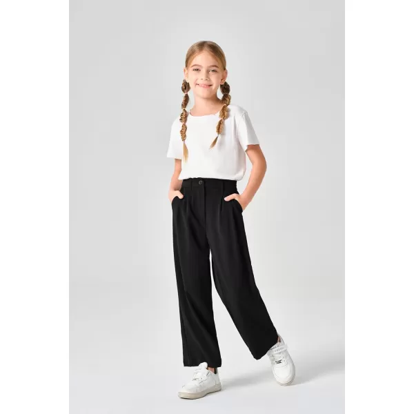 Kids Girls High Waist Wide Leg School Uniform Pants 5-14 Years