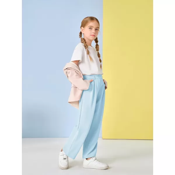 Kids Girls High Waist Wide Leg School Uniform Pants 5-14 Years