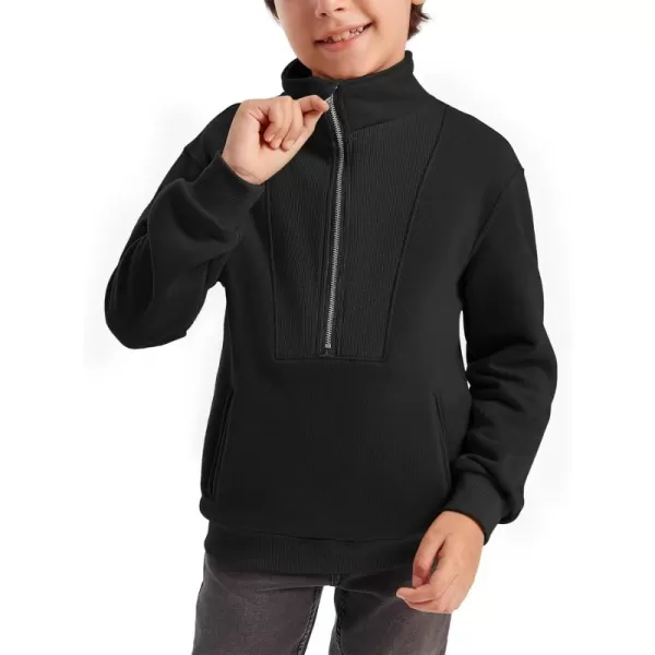Boys Half Zip Pullover Sweatshirts Kids Fashion Fleece Lined Stand Collar Sweatshirt 5-14 Years