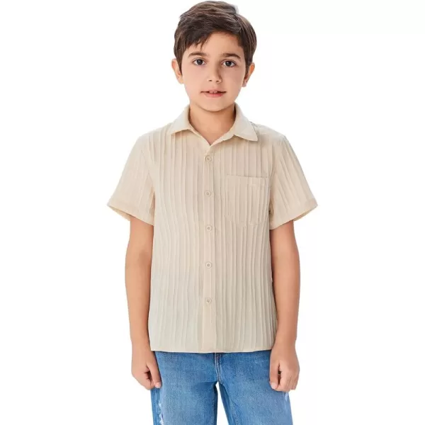 Haloumoning Boys Button Down Shirt Kids Casual Short Sleeve Textured Summer Shirt 5-14 Years
