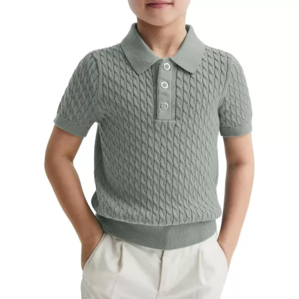 Haloumoning Boys Cable Knit Polo Shirt Kids Short Sleeve Sweater Fashion Pullover Tops Clothes 5-14 Years