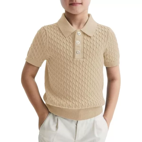 Haloumoning Boys Cable Knit Polo Shirt Kids Short Sleeve Sweater Fashion Pullover Tops Clothes 5-14 Years