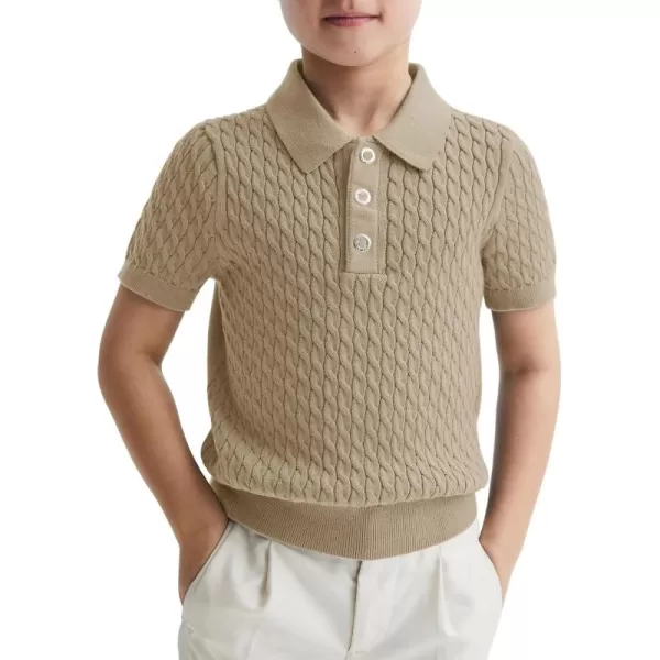 Haloumoning Boys Cable Knit Polo Shirt Kids Short Sleeve Sweater Fashion Pullover Tops Clothes 5-14 Years
