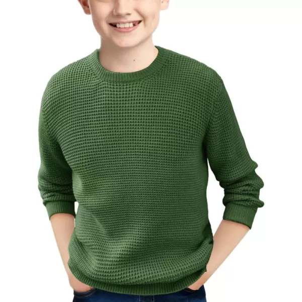 Haloumoning Boys Casual Pullover Sweaters Kids Chunky Crewneck Waffle Knit Jumper Tops 4-14 years