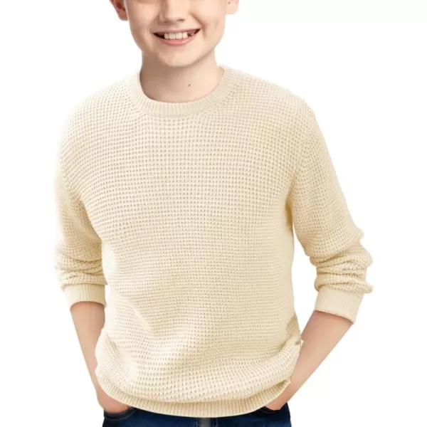 Haloumoning Boys Casual Pullover Sweaters Kids Chunky Crewneck Waffle Knit Jumper Tops 4-14 years