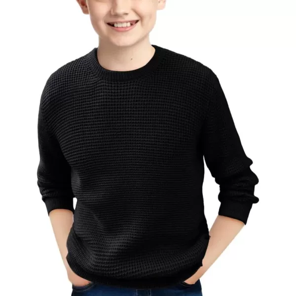 Haloumoning Boys Casual Pullover Sweaters Kids Chunky Crewneck Waffle Knit Jumper Tops 4-14 years