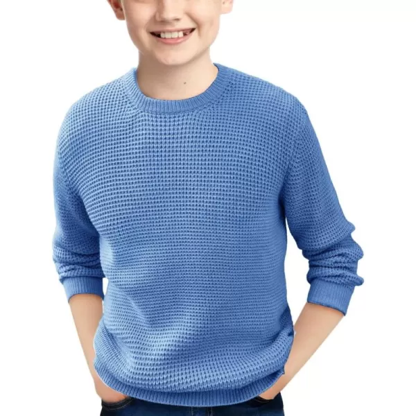 Haloumoning Boys Casual Pullover Sweaters Kids Chunky Crewneck Waffle Knit Jumper Tops 4-14 years