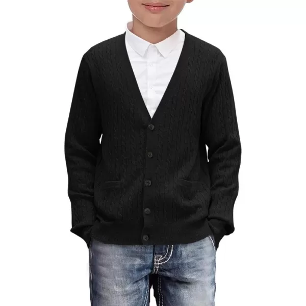 Haloumoning Boys Classic Buttons Up Thick Cable Knit Cardigan Sweater with Pockets 5-14 years