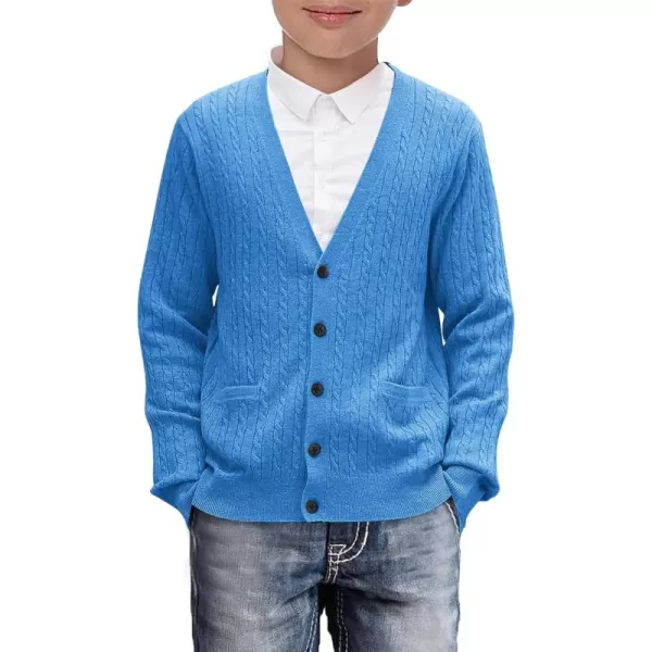 Haloumoning Boys Classic Buttons Up Thick Cable Knit Cardigan Sweater with Pockets 5-14 years