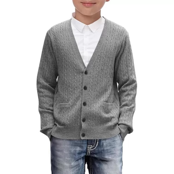 Haloumoning Boys Classic Buttons Up Thick Cable Knit Cardigan Sweater with Pockets 5-14 years