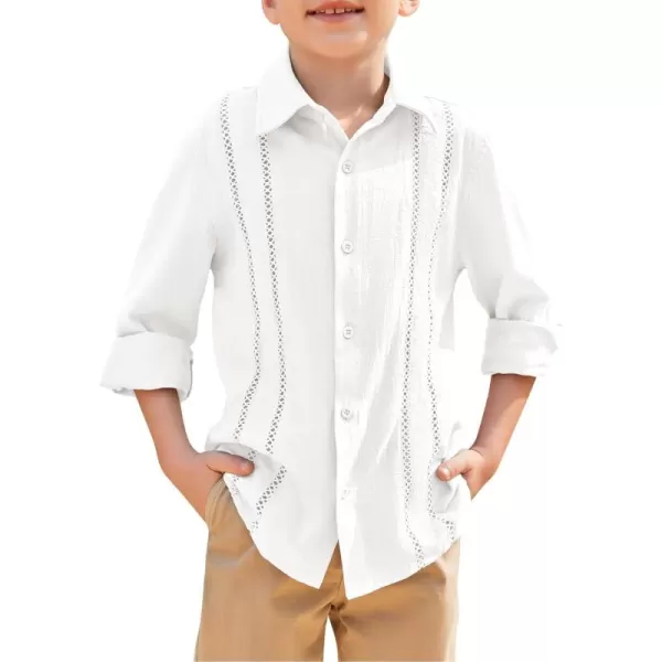 Haloumoning Boys Cuban Guayabera Shirt Kids Fashion Button Down Long Sleeve Shirts 5-14 Years