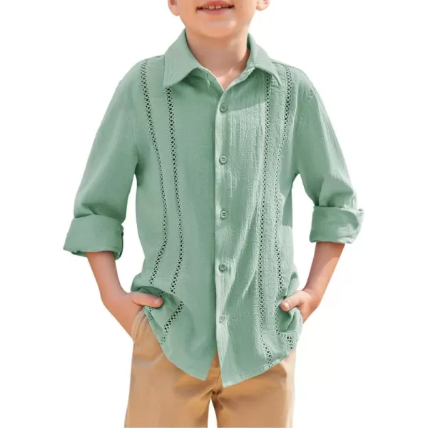 Haloumoning Boys Cuban Guayabera Shirt Kids Fashion Button Down Long Sleeve Shirts 5-14 Years