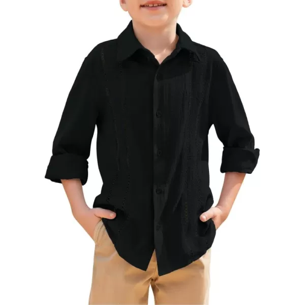 Haloumoning Boys Cuban Guayabera Shirt Kids Fashion Button Down Long Sleeve Shirts 5-14 Years