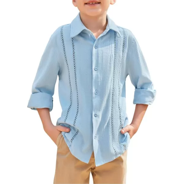 Haloumoning Boys Cuban Guayabera Shirt Kids Fashion Button Down Long Sleeve Shirts 5-14 Years