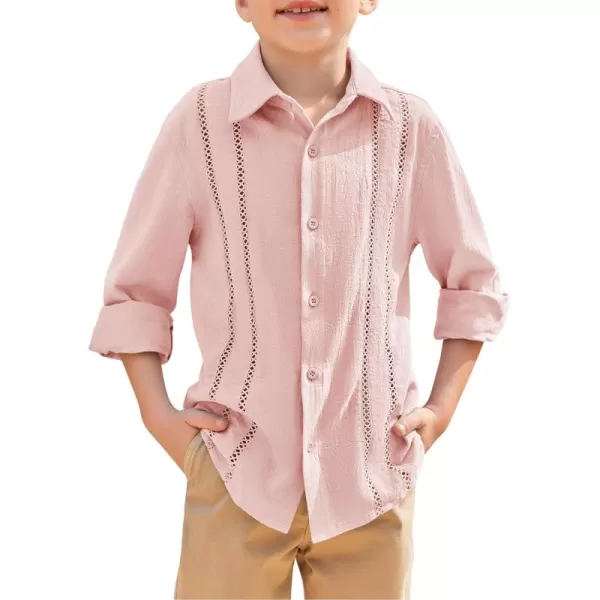 Haloumoning Boys Cuban Guayabera Shirt Kids Fashion Button Down Long Sleeve Shirts 5-14 Years