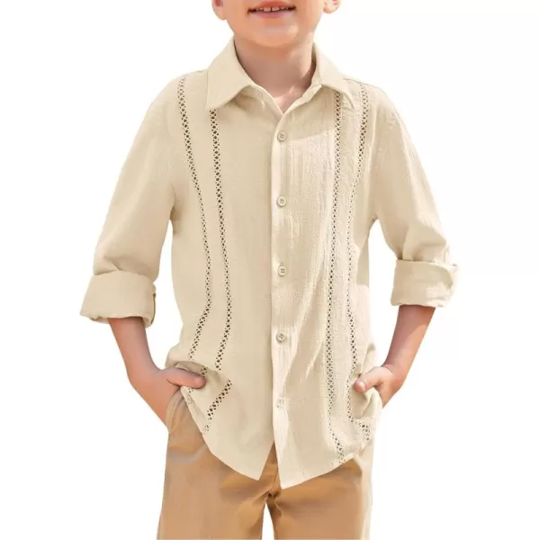 Haloumoning Boys Cuban Guayabera Shirt Kids Fashion Button Down Long Sleeve Shirts 5-14 Years