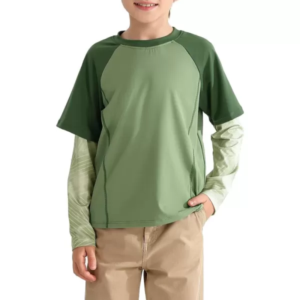 Haloumoning Boys Rash Guard Athletic Shirt Raglan Long Sleeve Lightweight Tops Tshirts for Kids 5-14Y