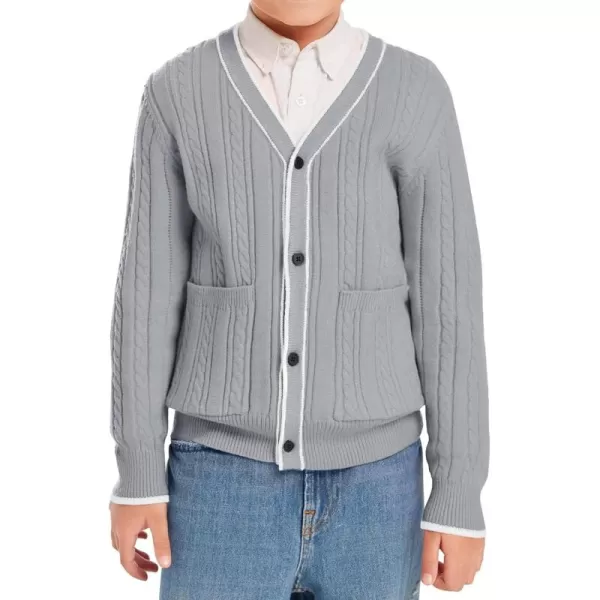 Haloumoning Boys School Uniforms Cardigan Sweaters Kids Cable Knit V Neck Clothing 5-14 years