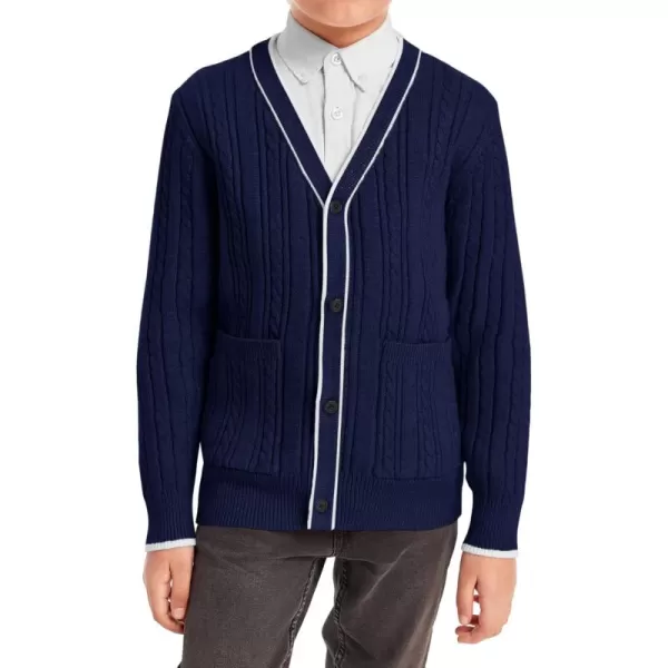 Haloumoning Boys School Uniforms Cardigan Sweaters Kids Cable Knit V Neck Clothing 5-14 years