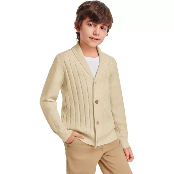 Haloumoning Boys Shawl Collar Cardigan Sweater Kids Long Sleeve Cable Knitted Outwear Sweater 4-14 Years