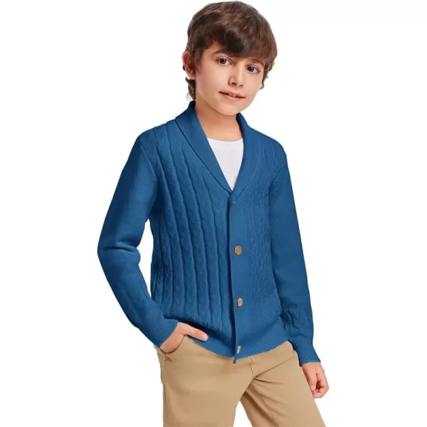 Haloumoning Boys Shawl Collar Cardigan Sweater Kids Long Sleeve Cable Knitted Outwear Sweater 4-14 Years