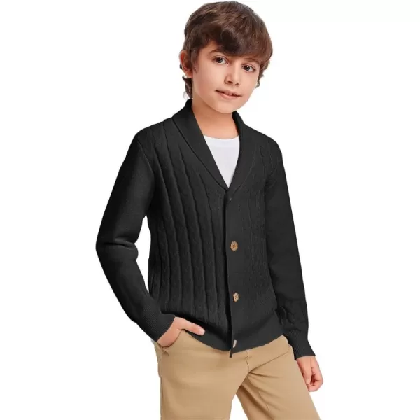 Haloumoning Boys Shawl Collar Cardigan Sweater Kids Long Sleeve Cable Knitted Outwear Sweater 4-14 Years