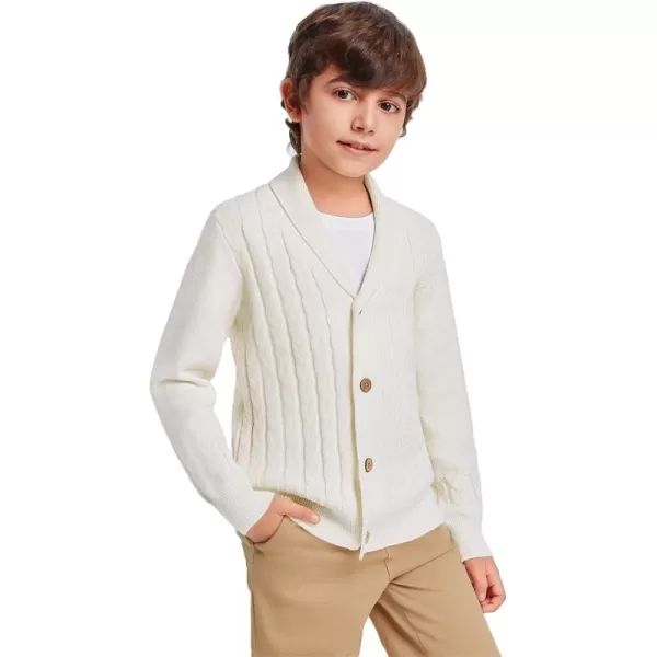 Haloumoning Boys Shawl Collar Cardigan Sweater Kids Long Sleeve Cable Knitted Outwear Sweater 4-14 Years