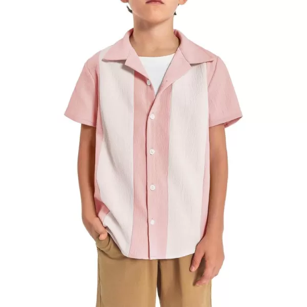 Haloumoning Boys Shirts Button Down Short Sleeve Shirt Striped Casual Summer Beach Shirts 5-14 Years