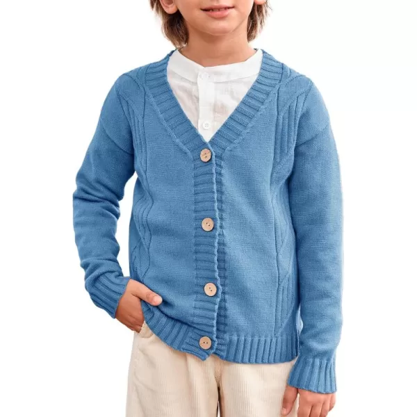 Haloumoning Boy's V Neck Cardigan Sweaters Kids Fashion Cable Knit Button Down Fall Winter Outerwear Coats