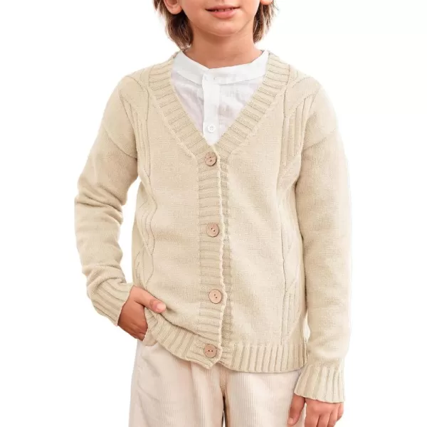 Haloumoning Boy's V Neck Cardigan Sweaters Kids Fashion Cable Knit Button Down Fall Winter Outerwear Coats
