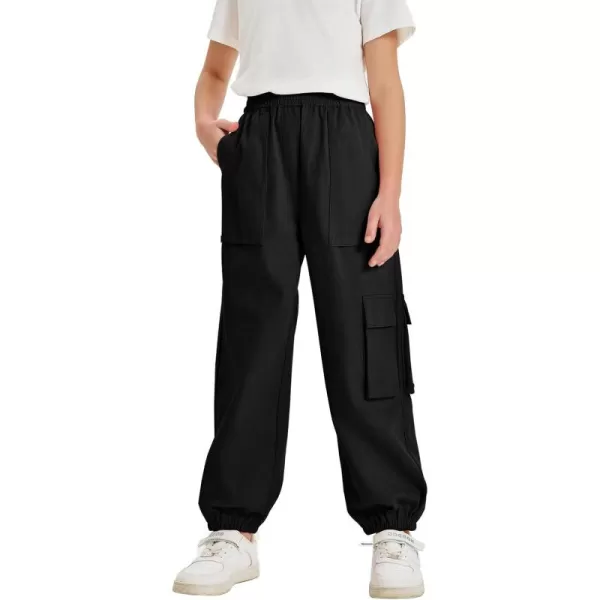 Haloumoning Cargo Pants for Girls Baggy Elastic Waist Cargo Jogger Pants Casual Outdoor Trousers with Pockets 5-14 Years