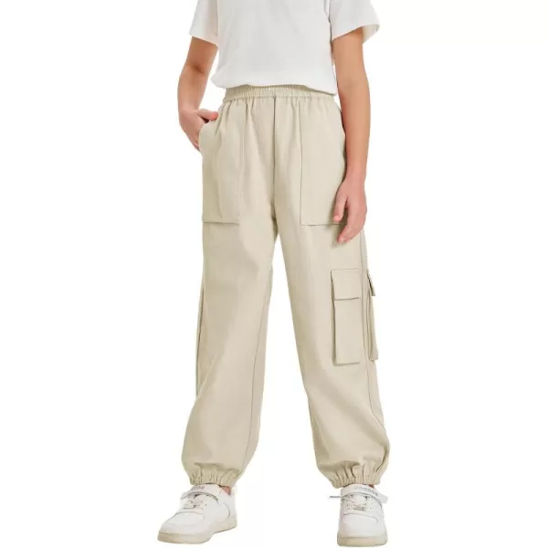 Haloumoning Cargo Pants for Girls Baggy Elastic Waist Cargo Jogger Pants Casual Outdoor Trousers with Pockets 5-14 Years