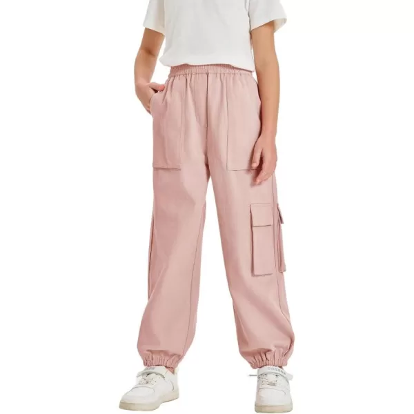Haloumoning Cargo Pants for Girls Baggy Elastic Waist Cargo Jogger Pants Casual Outdoor Trousers with Pockets 5-14 Years