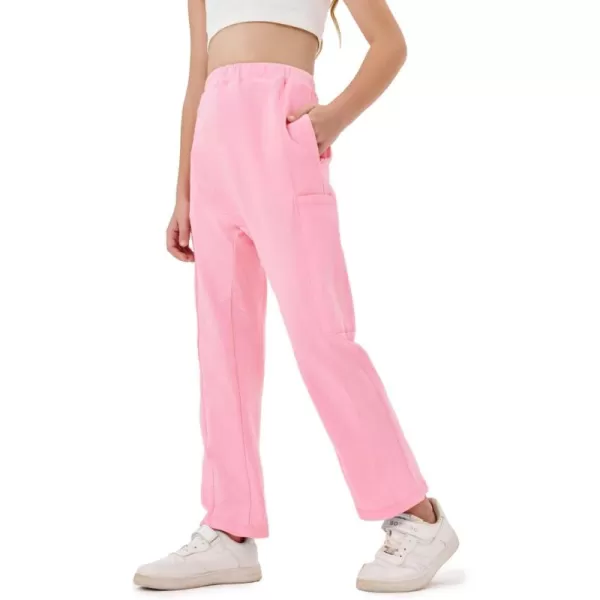 Haloumoning Cargo Pants for Girls Casual Baggy Straight Leg Elastic Waist Jogger Sweatpants 5-14Y