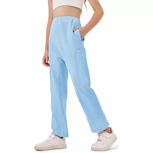 Haloumoning Cargo Pants for Girls Casual Baggy Straight Leg Elastic Waist Jogger Sweatpants 5-14Y
