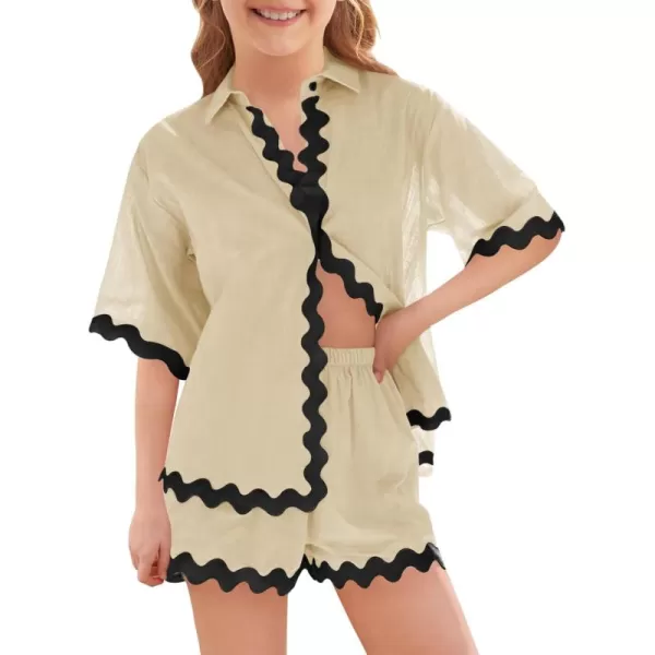 Haloumoning Girls' 2 Piece Clothing Sets Summer Short Sleeve Button Down T Shirt and Shorts Sweatsuits for 5-14 Years