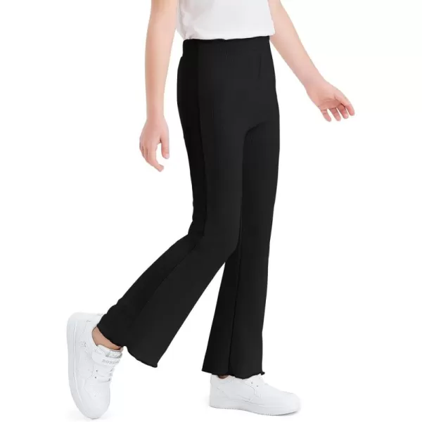 Haloumoning Girls Bell Bottom Stretchy Knit Pants Summer Flare Ribbed Bootcut Leggings 5-14 Years