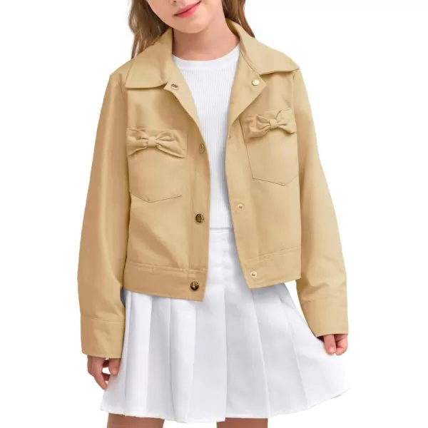 Haloumoning Girls Button Down Crop Jackets Kids Fashion Lapel Outerwear Clothes with Chest Pockets 3-12 Years