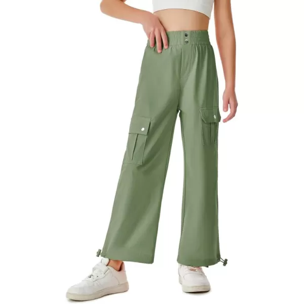 Haloumoning Girls Cargo Pants High Waist Parachute Pants Wide Leg Kids Joggers with Pockets 5-14 Years