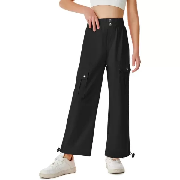 Haloumoning Girls Cargo Pants High Waist Parachute Pants Wide Leg Kids Joggers with Pockets 5-14 Years