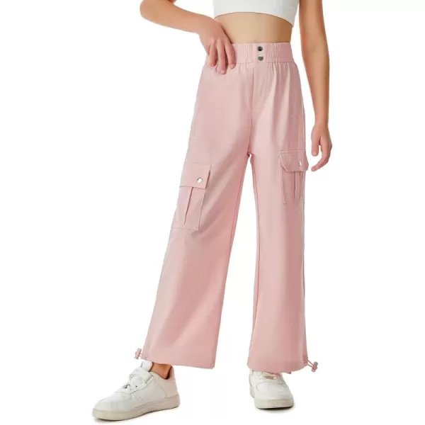 Haloumoning Girls Cargo Pants High Waist Parachute Pants Wide Leg Kids Joggers with Pockets 5-14 Years