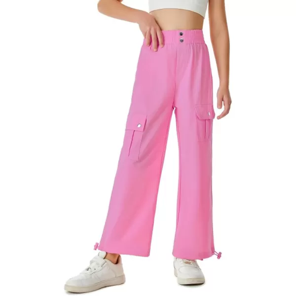 Haloumoning Girls Cargo Pants High Waist Parachute Pants Wide Leg Kids Joggers with Pockets 5-14 Years