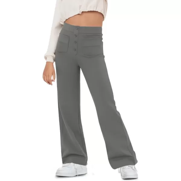 Haloumoning Girl's Flare Pants Kids High Waisted Button Multiple Pockets Yoga Bootcut Pants Full Length Bell Bottoms