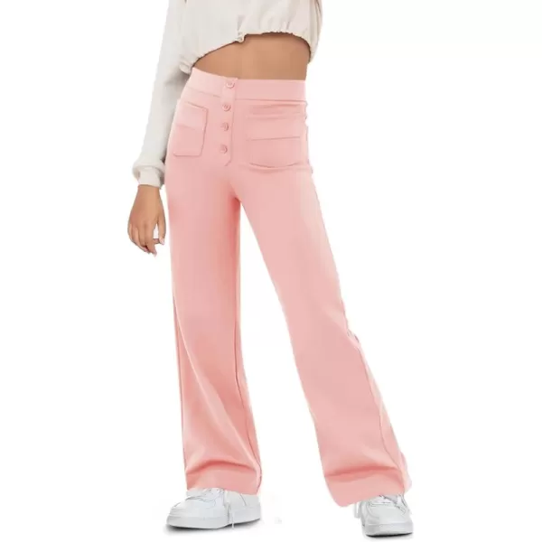 Haloumoning Girl's Flare Pants Kids High Waisted Button Multiple Pockets Yoga Bootcut Pants Full Length Bell Bottoms
