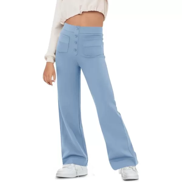Haloumoning Girl's Flare Pants Kids High Waisted Button Multiple Pockets Yoga Bootcut Pants Full Length Bell Bottoms